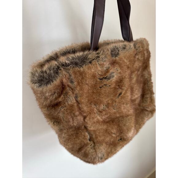 Pottery Barn Faux Fur Hobo Boho Tote Bag - Brown - Picture 2 of 7